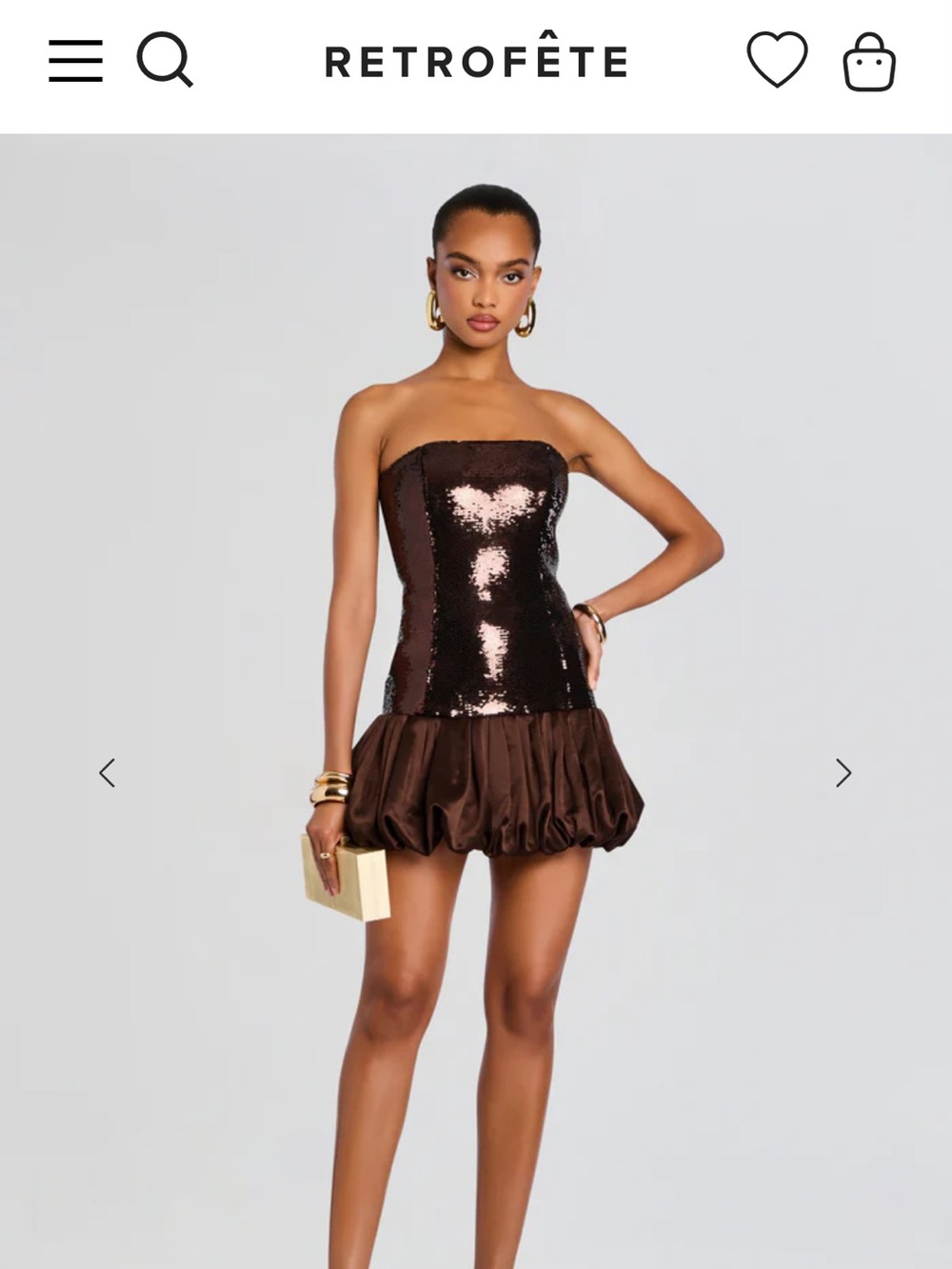 Retrofete Brown Sequin Strapless Bubble-Hem Mini Dress
